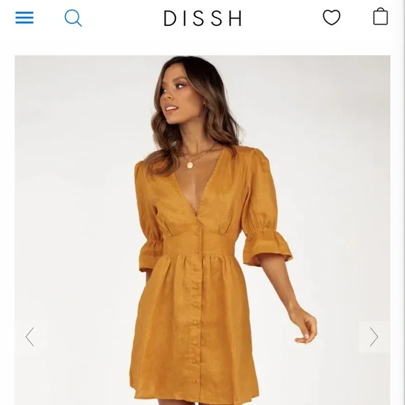 DISSH NOHA GOLDEN LINEN BUTTON MINI DRESS - Picture 2 of 4